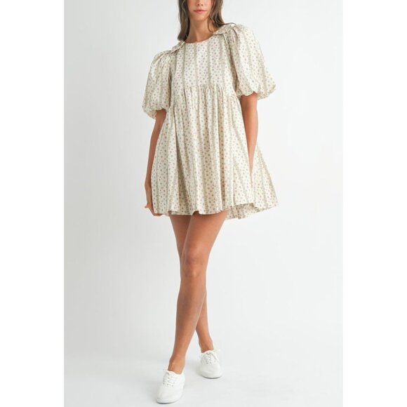 Mable Dresses & Skirts - Women's Ivory Mini Dress with Puff Sleeves